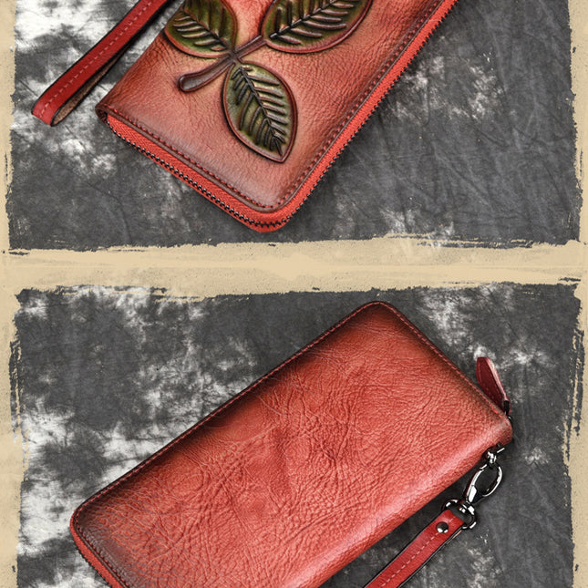 Tree Cream Leather Retro Chain Wallet